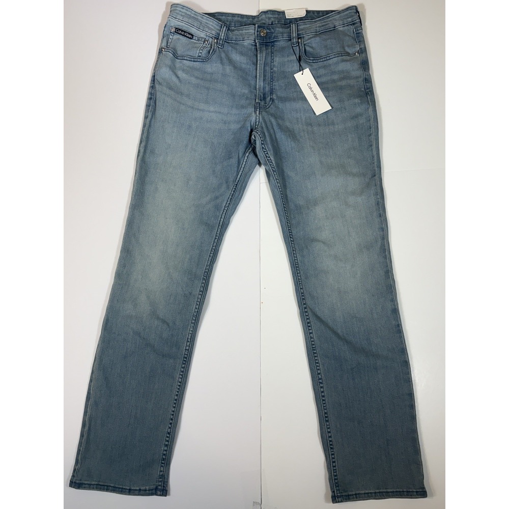 NWT CALVIN KLEIN Men's 36X32 SLIM FIT HIGH STRETCH JEANS  olie indigo WASH